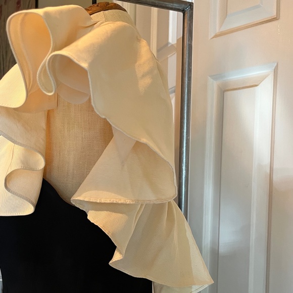 Cinq a Sept Black One Shoulder Dress with Cream Ruffle - Picture 3 of 4